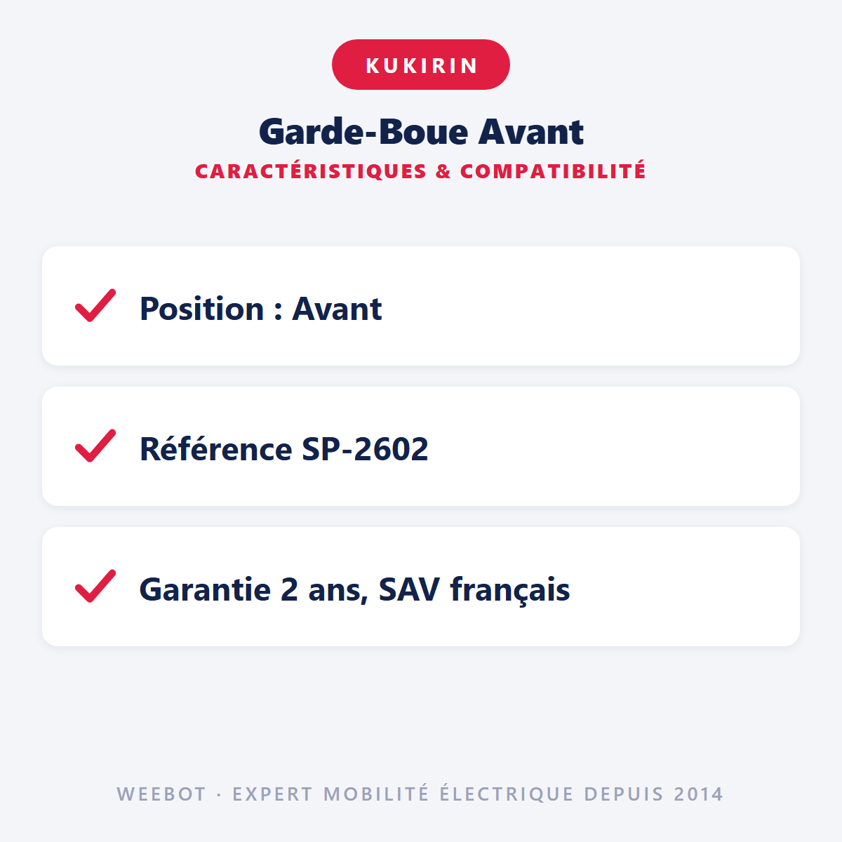 Garde-Boue Avant : caractéristiques et compatibilité
