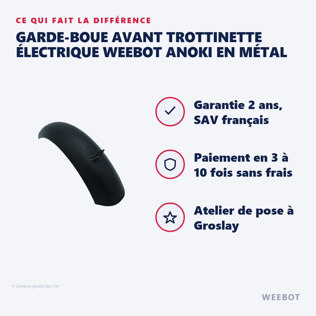 Garde-Boue AVANT Trottinette Électrique Weebot Anoki en Métal : les points forts