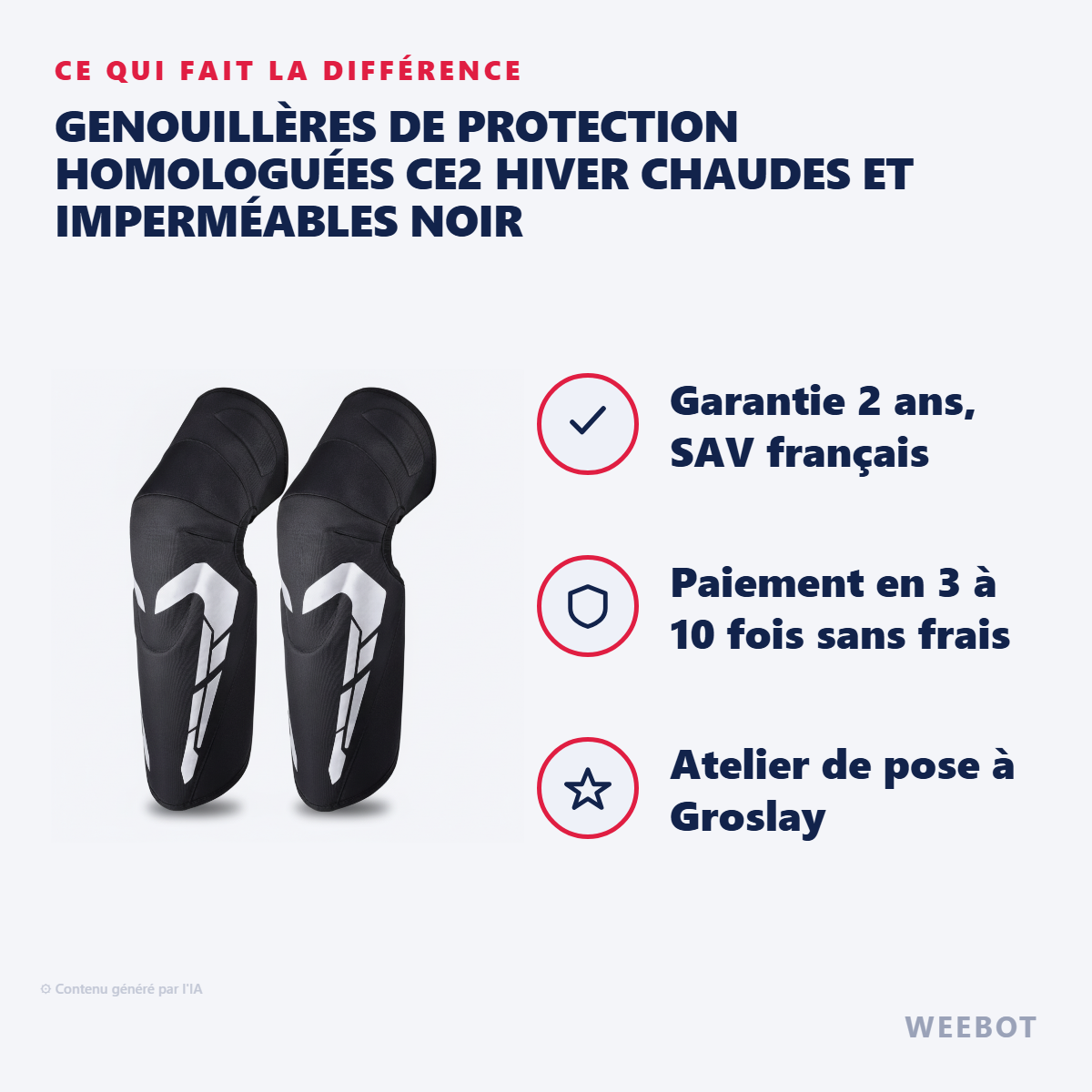 Genouillères de Protection Homologuées CE2 Hiver Chaudes et Imperméables Noir : les points forts
