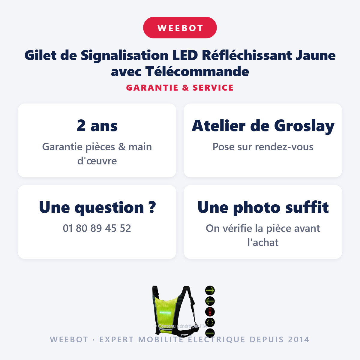 Gilet de Signalisation LED Réfléchissant Jaune avec Télécommande : garantie 2 ans et service après-vente