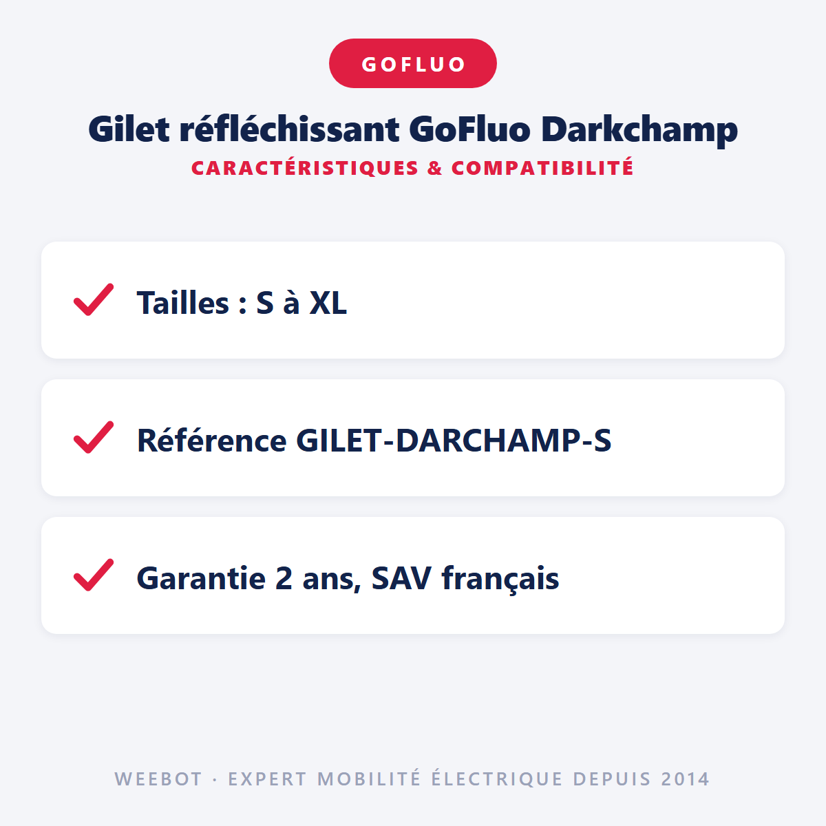 Gilet réfléchissant GoFluo Darkchamp : caractéristiques et compatibilité
