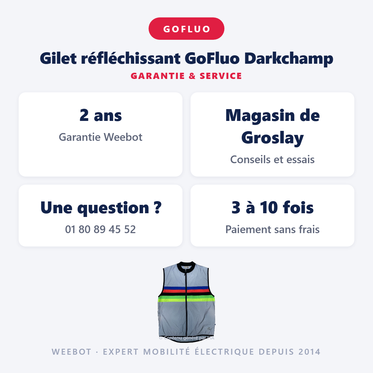 Gilet réfléchissant GoFluo Darkchamp : garantie 2 ans et service après-vente