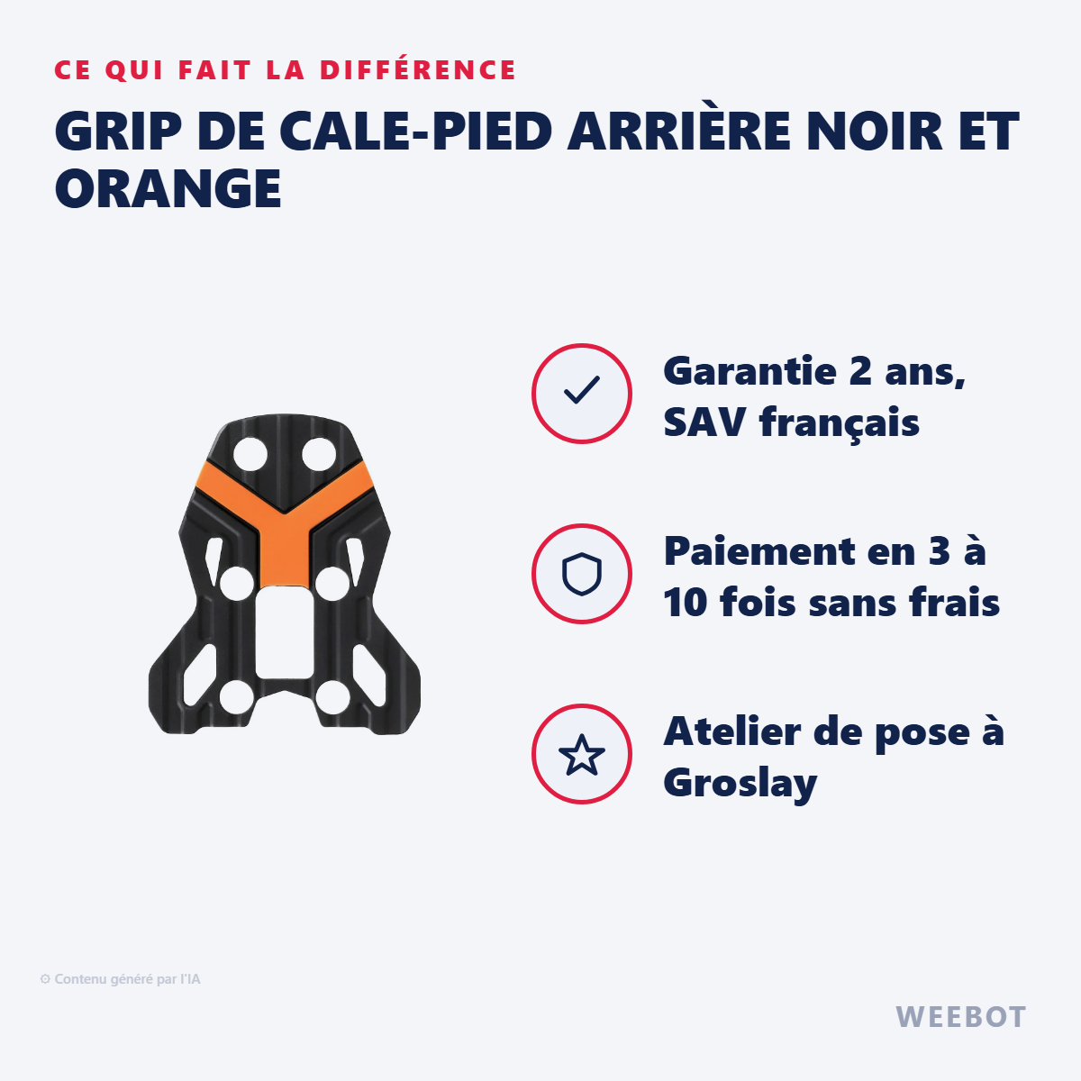 Grip de Cale-Pied Arrière Noir et Orange : les points forts