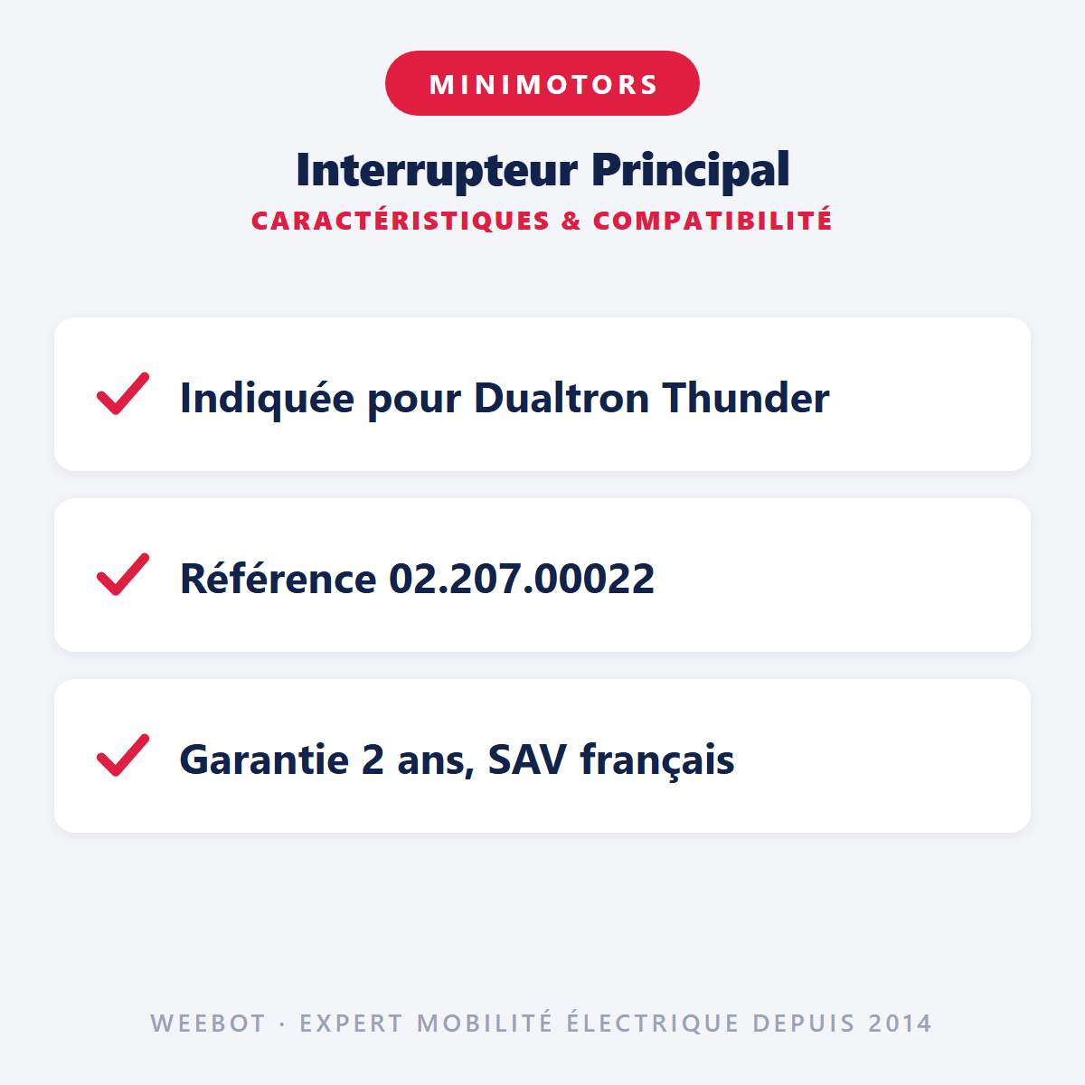 Interrupteur Principal pour Trottinette Électrique Dualtron Thunder - Weebot