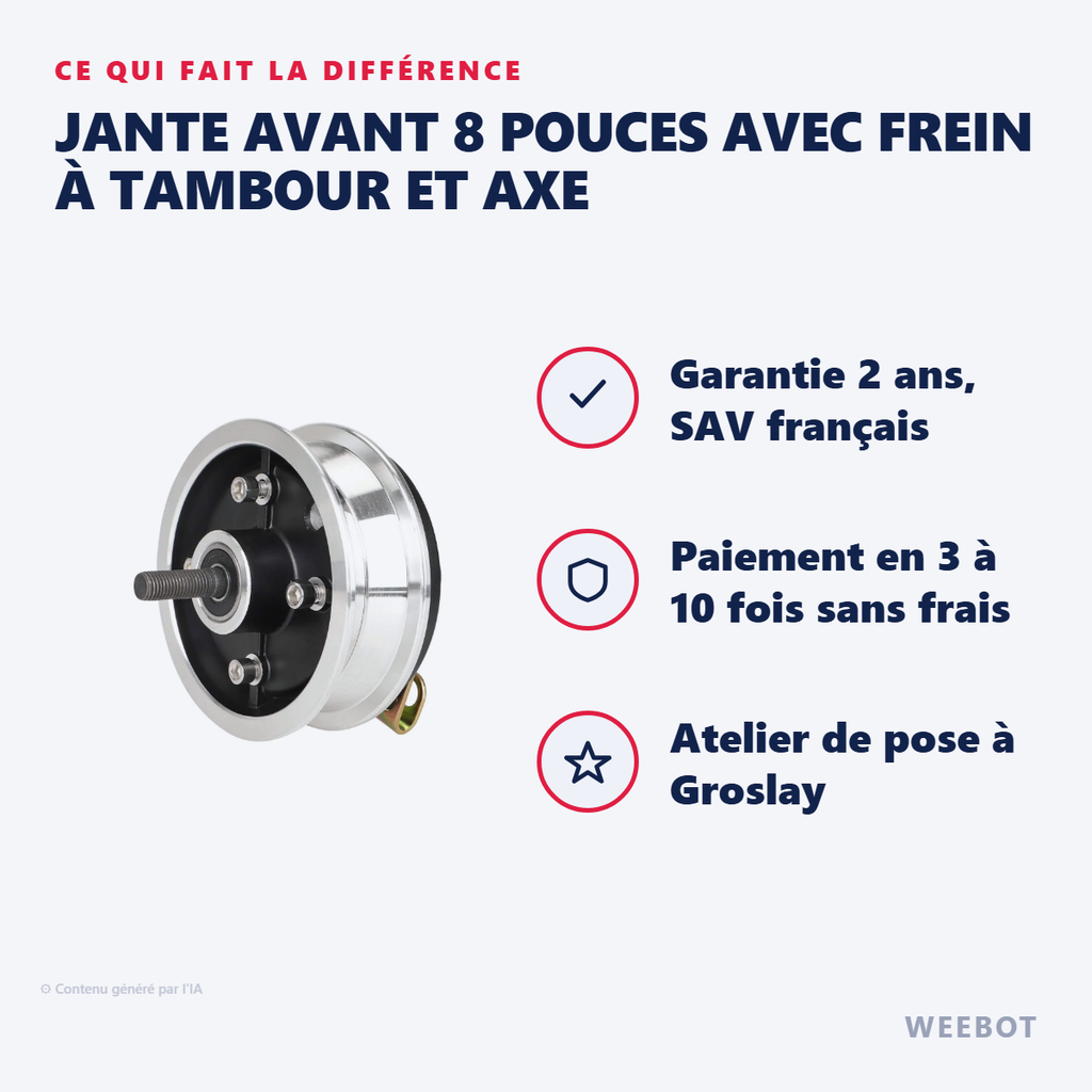 Axe R Jante Avant 8 Pouces avec Frein à Tambour - Pas Cher