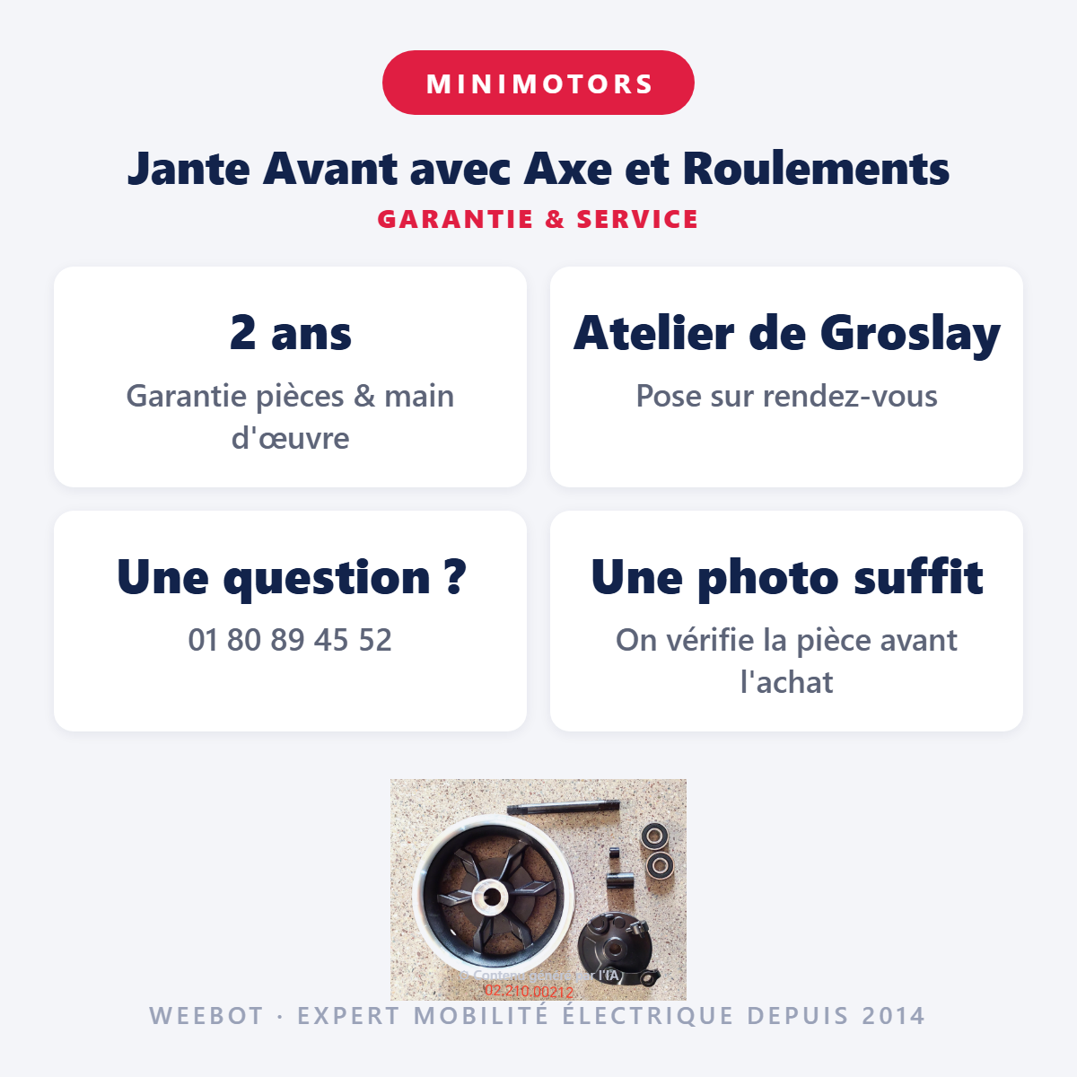 Jante Avant avec Axe et Roulements : garantie 2 ans et service après-vente