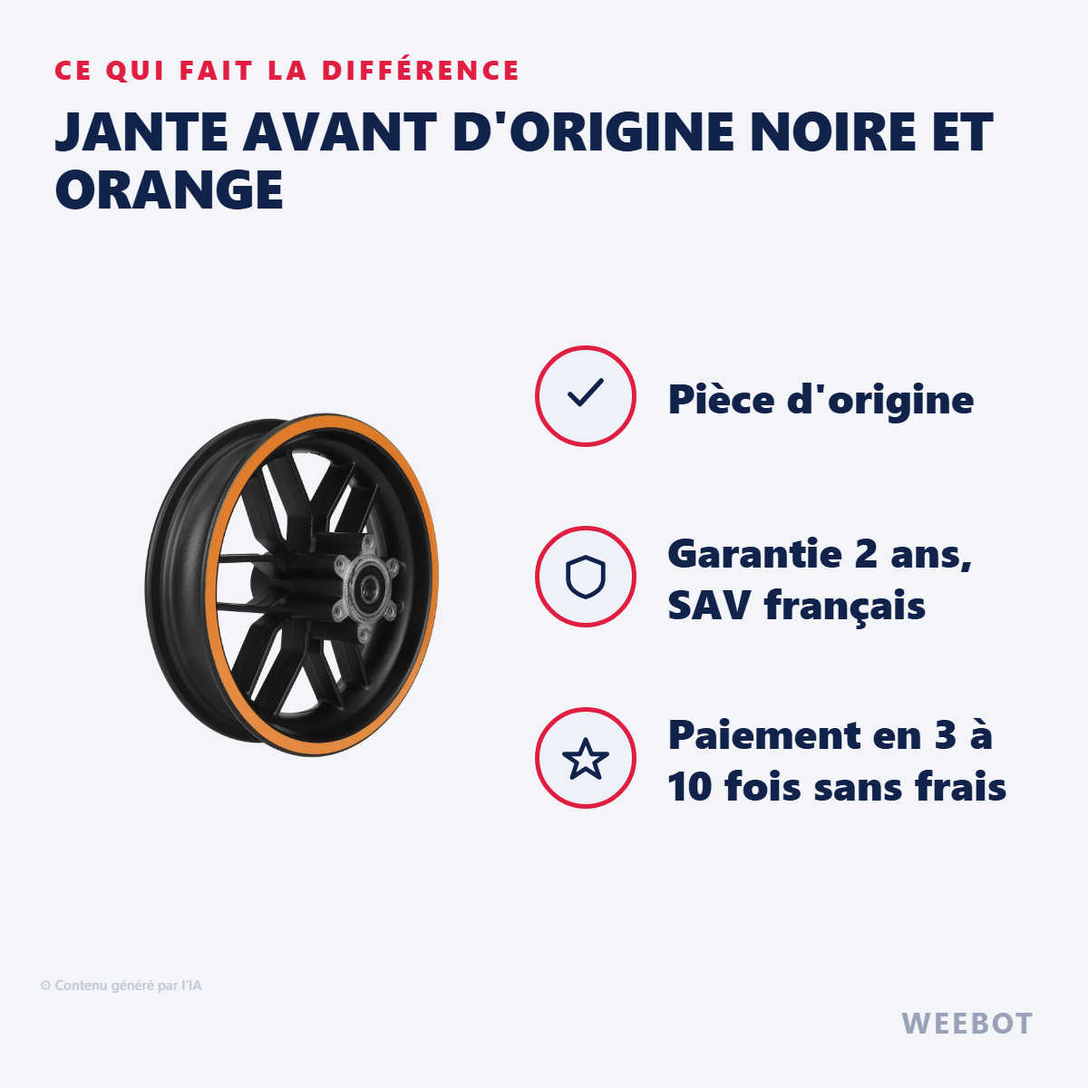 Jante Avant d'Origine Noire et Orange : les points forts