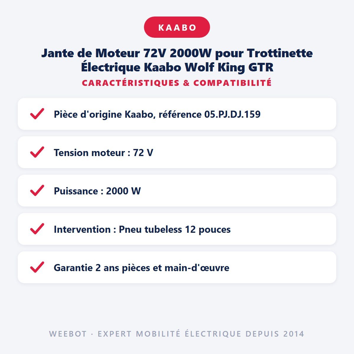 Jante de Moteur 72V 2000W pour Trottinette Électrique Kaabo Wolf King GTR - Weebot