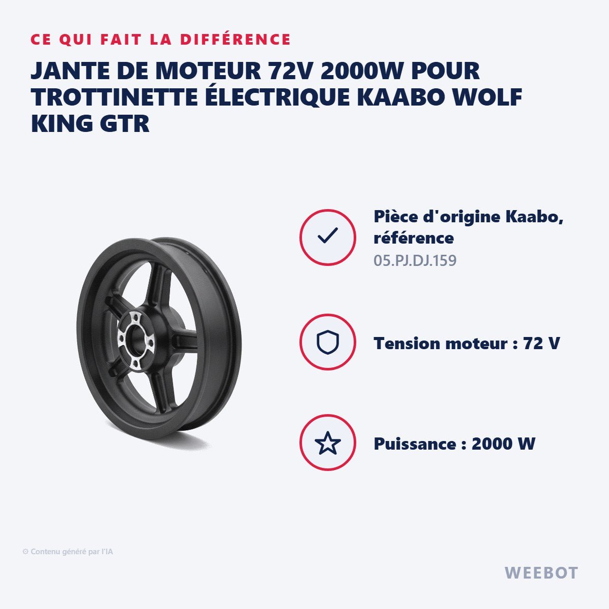 Jante de Moteur 72V 2000W pour Trottinette Électrique Kaabo Wolf King GTR - Weebot