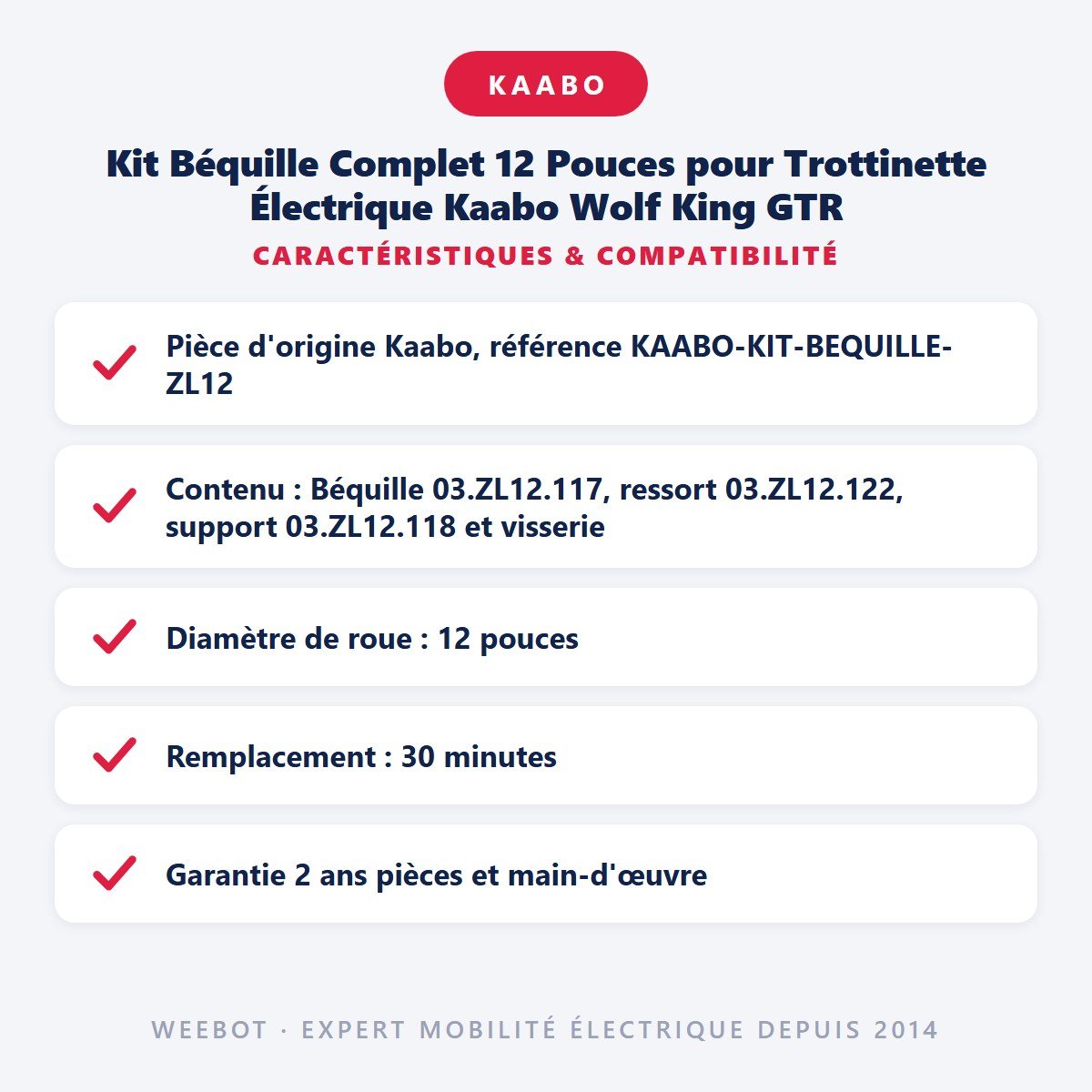 Kit Béquille Complet 12 Pouces pour Trottinette Électrique Kaabo Wolf King GTR - Weebot