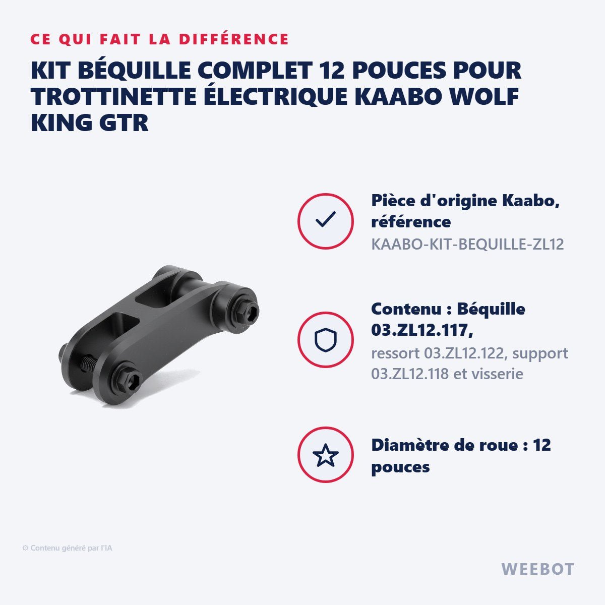 Kit Béquille Complet 12 Pouces pour Trottinette Électrique Kaabo Wolf King GTR - Weebot