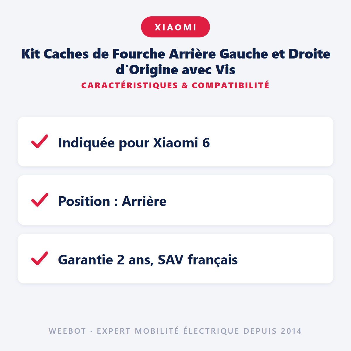 Kit Caches de Fourche Arrière Gauche et Droite d'Origine avec Vis : caractéristiques et compatibilité