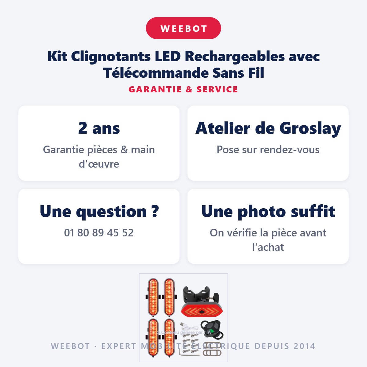 Kit Clignotants LED Rechargeables avec Télécommande Sans Fil : garantie 2 ans et service après-vente
