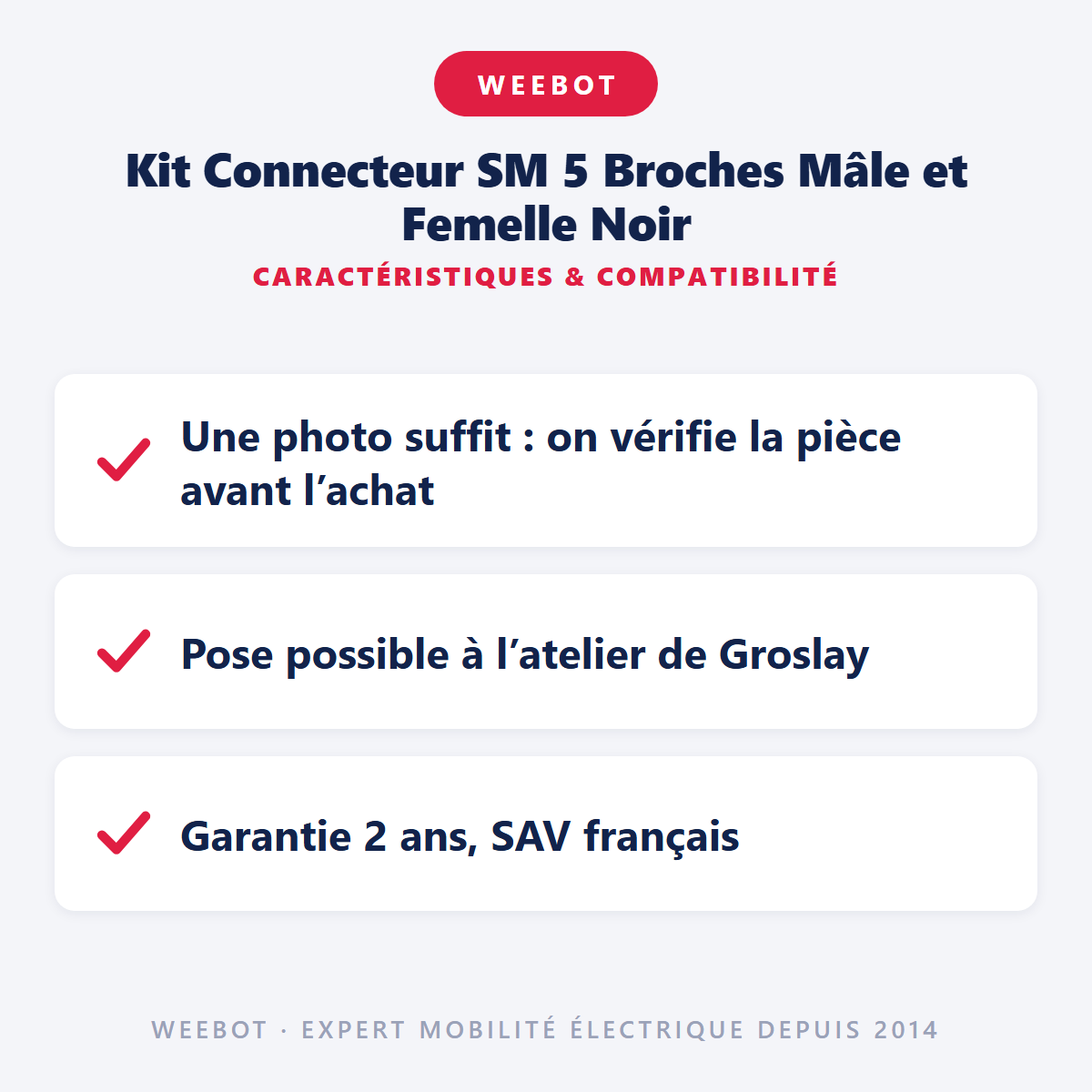 Kit Connecteur SM 5 Broches Mâle et Femelle Noir : caractéristiques et compatibilité