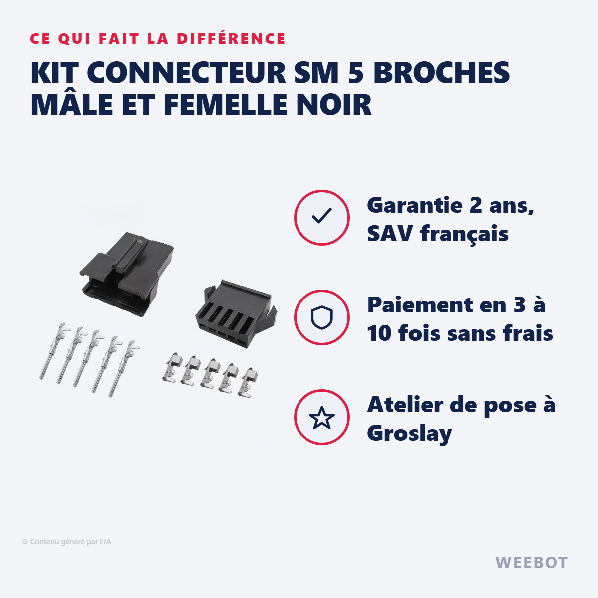 Kit Connecteur SM 5 Broches Mâle et Femelle Noir : les points forts
