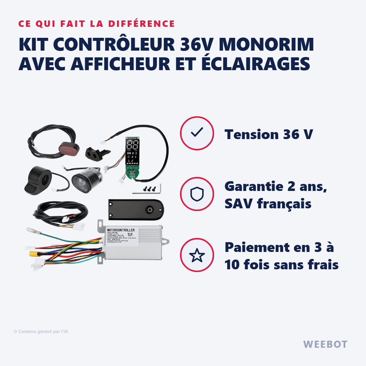 Kit Contrôleur 36V Monorim avec Afficheur et Éclairages : les points forts
