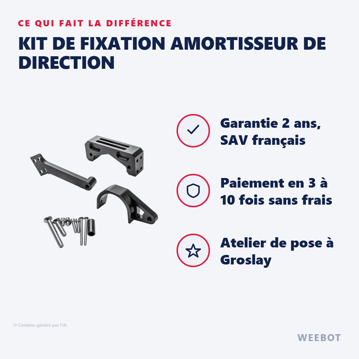 Kit de Fixation Amortisseur de Direction : les points forts
