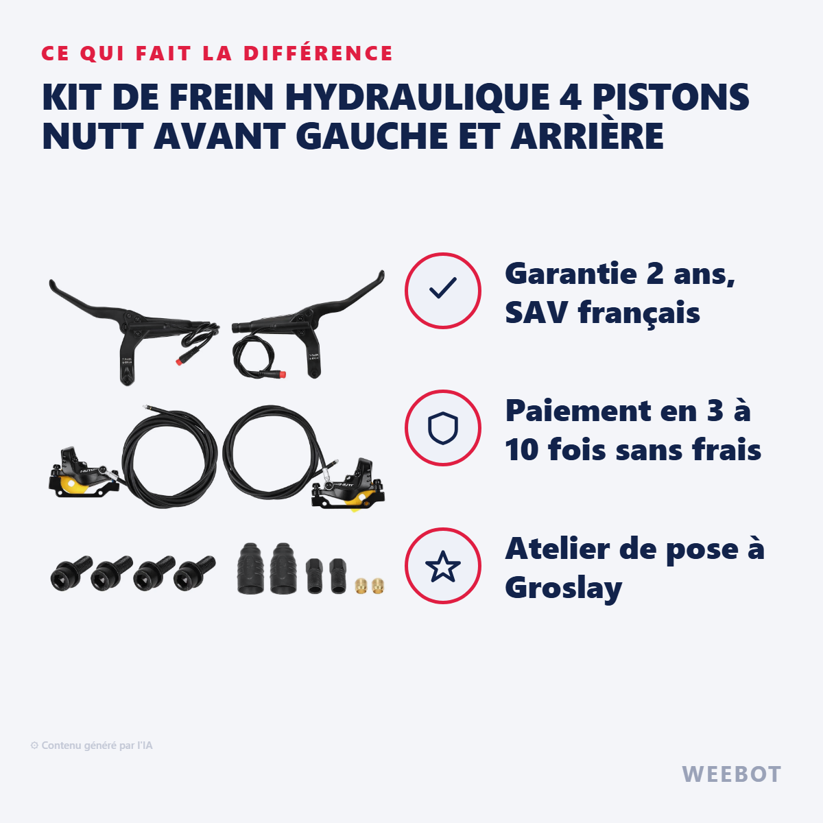 Kit de Frein Hydraulique 4 Pistons NUTT Avant Gauche et Arrière : les points forts