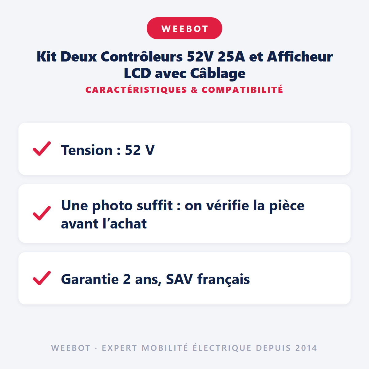 Kit Deux Contrôleurs 52V 25A et Afficheur LCD avec Câblage : caractéristiques et compatibilité