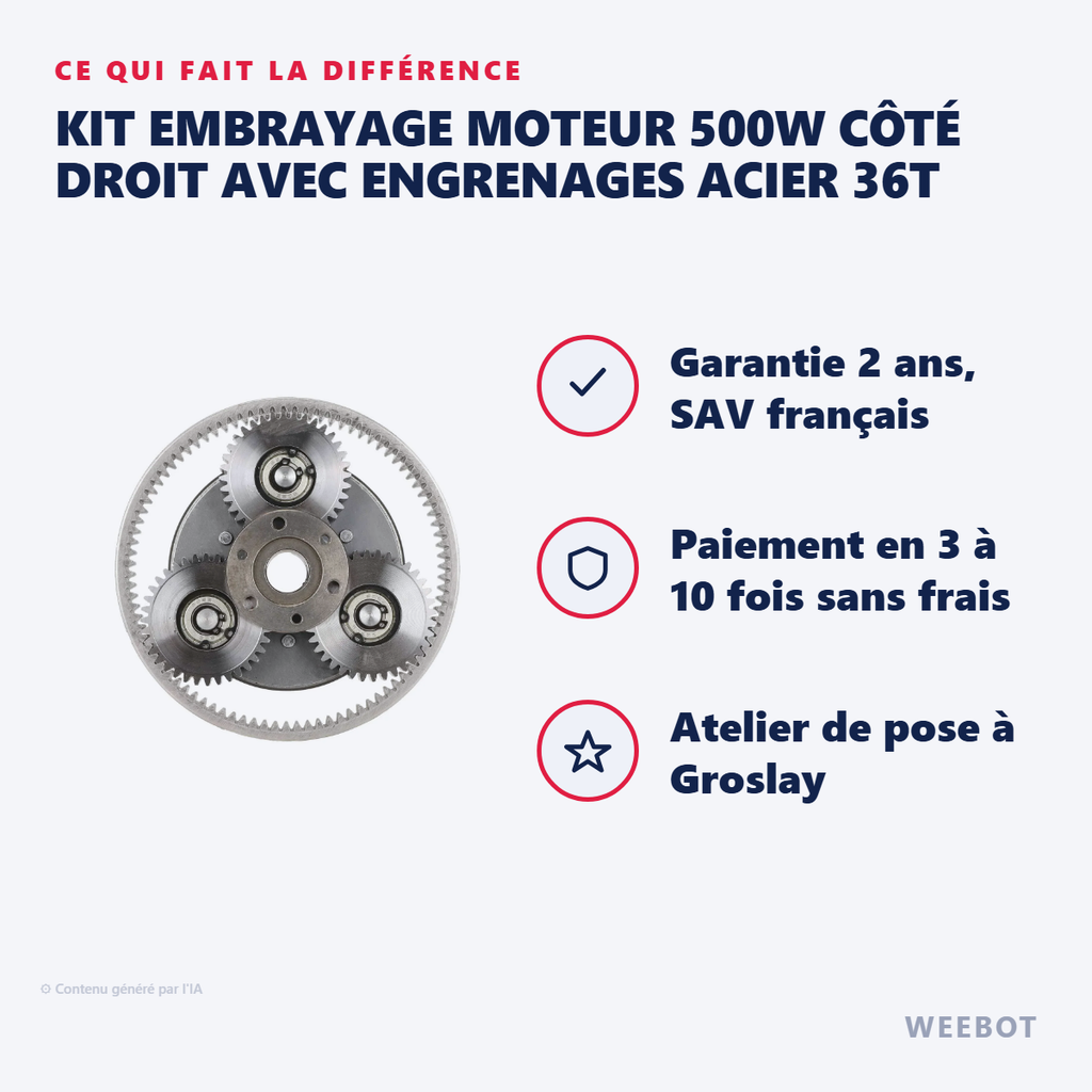 Kit Embrayage Moteur 500W Engrenages Acier - Pas Cher