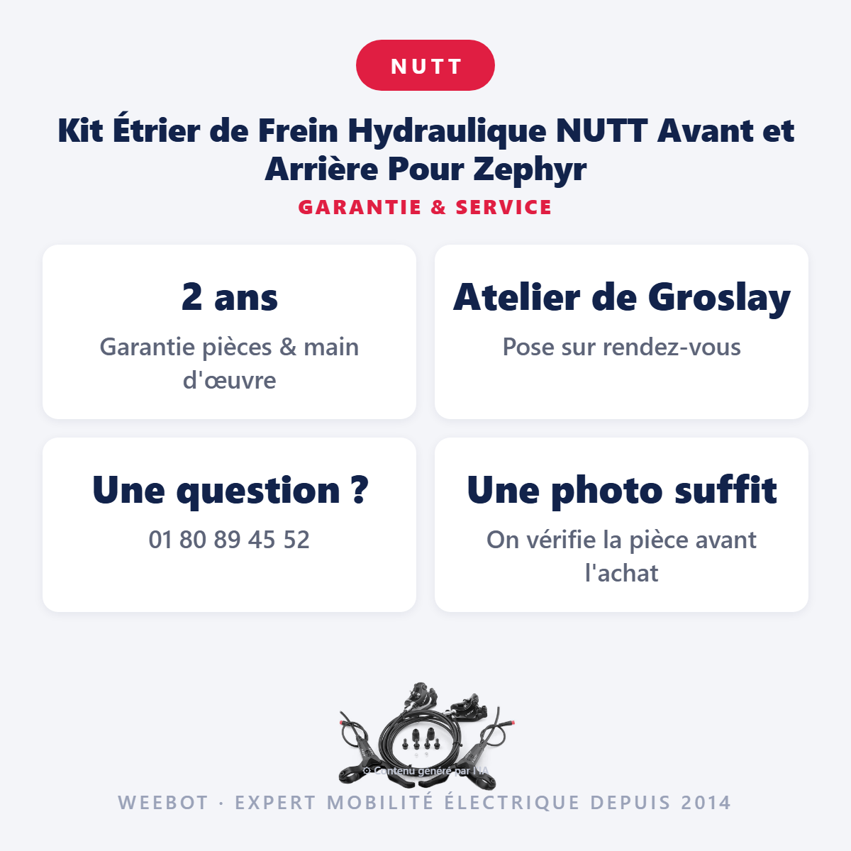 Kit Étrier de Frein Hydraulique NUTT Avant et Arrière Pour Zephyr : garantie 2 ans et service après-vente