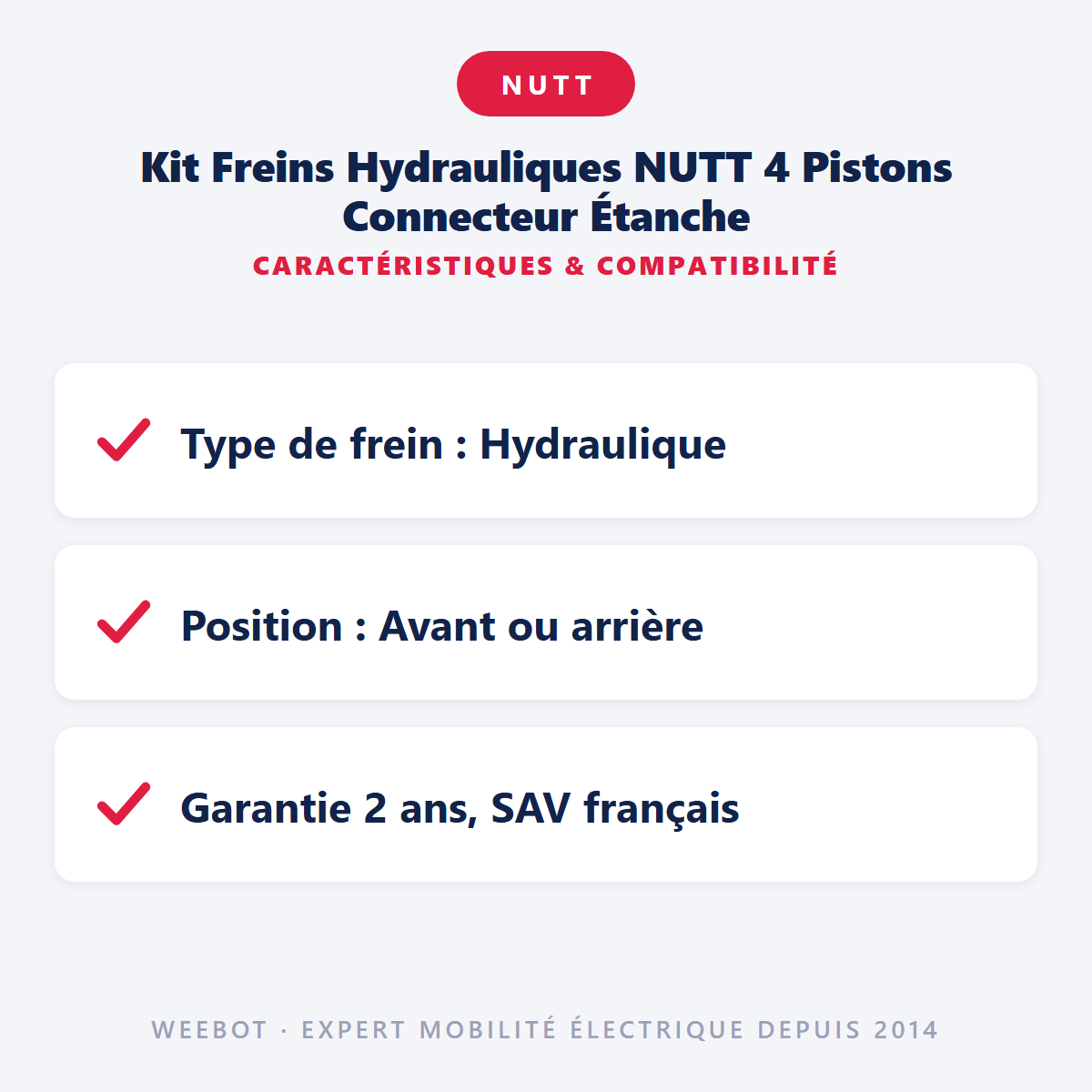 Kit Freins Hydrauliques NUTT 4 Pistons Connecteur Étanche : caractéristiques et compatibilité