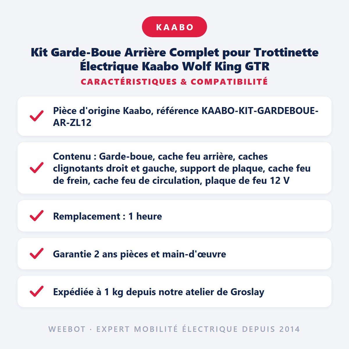 Kit Garde-Boue Arrière Complet pour Trottinette Électrique Kaabo Wolf King GTR - Weebot