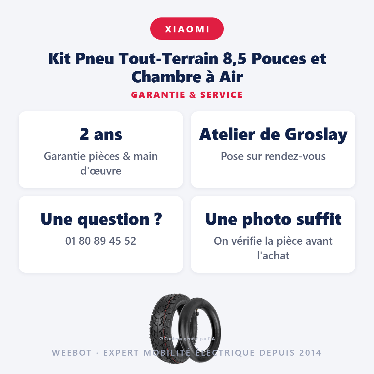 Kit Pneu Tout-Terrain 8,5 Pouces et Chambre à Air : garantie 2 ans et service après-vente