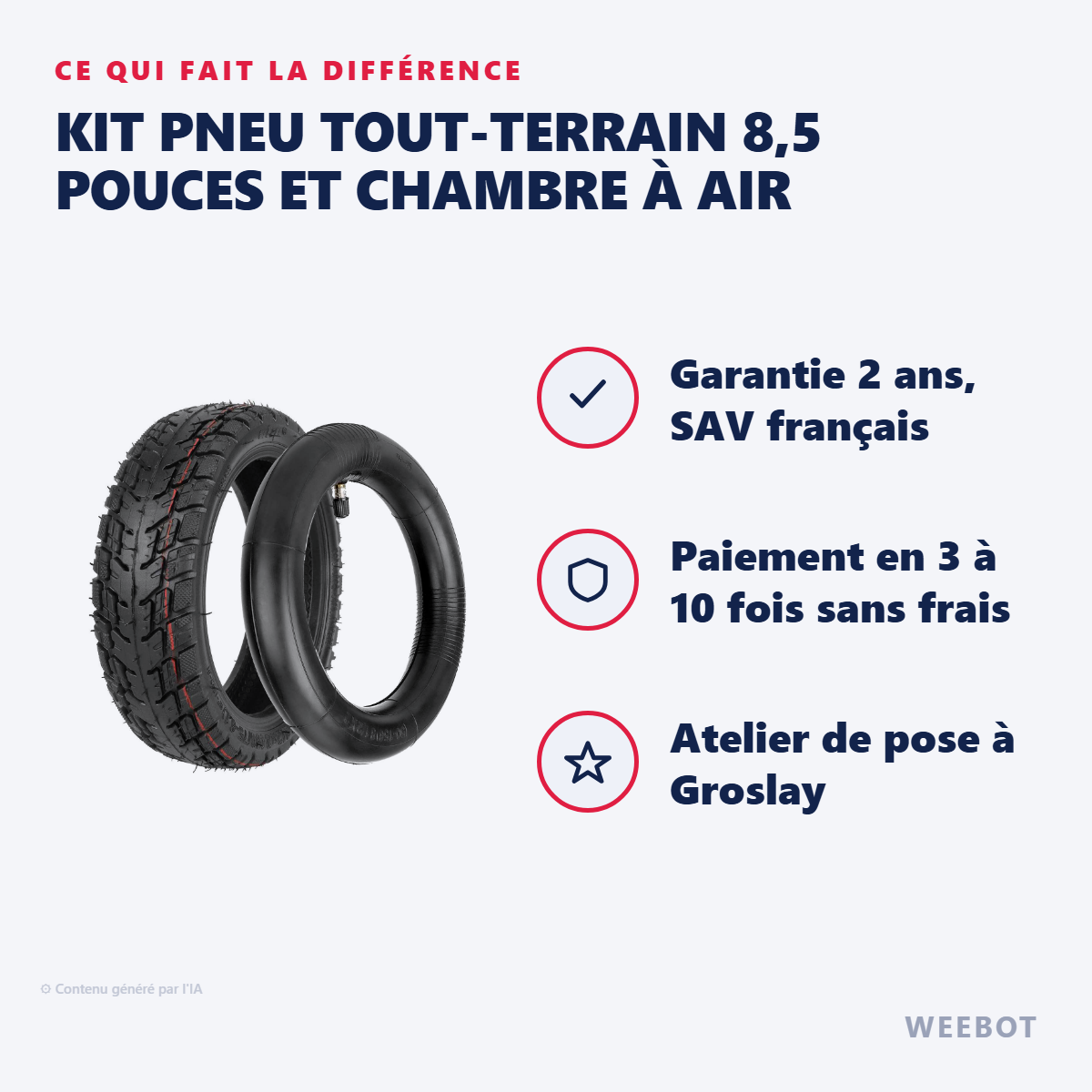 Kit Pneu Tout-Terrain 8,5 Pouces et Chambre à Air : les points forts
