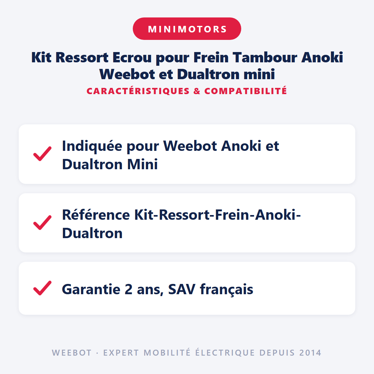 Kit Ressort Ecrou pour Frein Tambour Anoki Weebot et Dualtron mini : caractéristiques et compatibilité