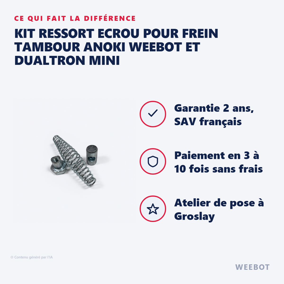 Kit Ressort Ecrou pour Frein Tambour Anoki Weebot et Dualtron mini : les points forts