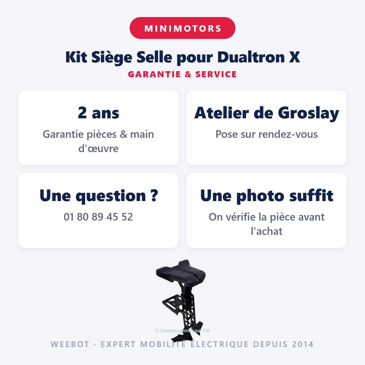 Kit Siège Selle pour Dualtron X : garantie 2 ans et service après-vente