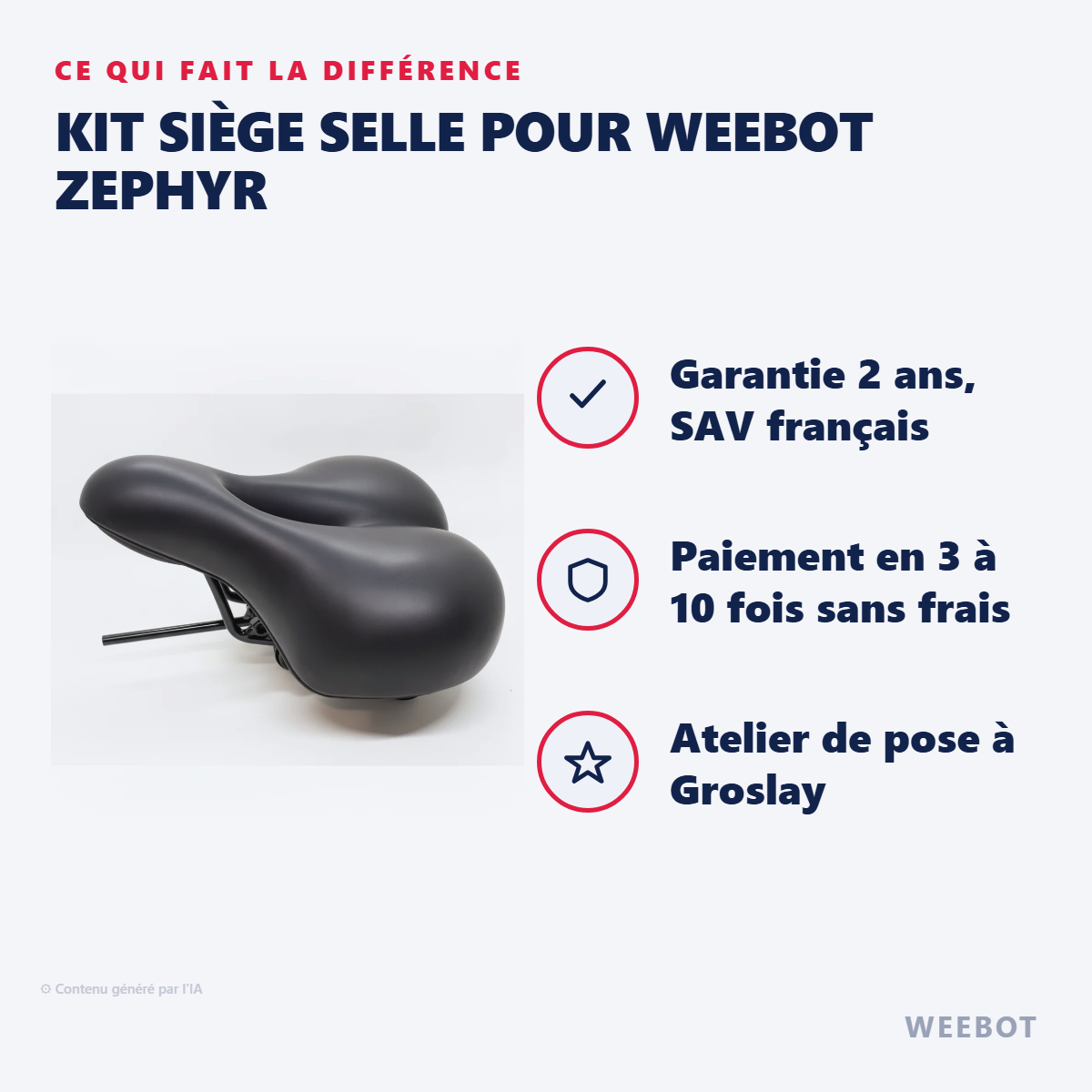 Kit Siège Selle pour Weebot Zephyr : les points forts