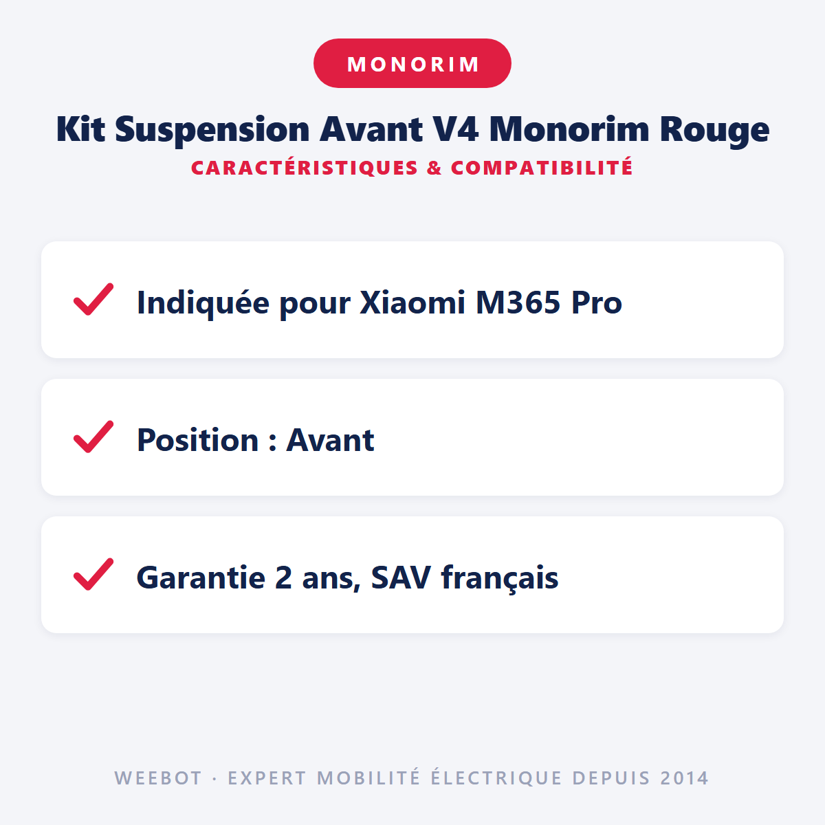 Kit Suspension Avant V4 Monorim Rouge : caractéristiques et compatibilité