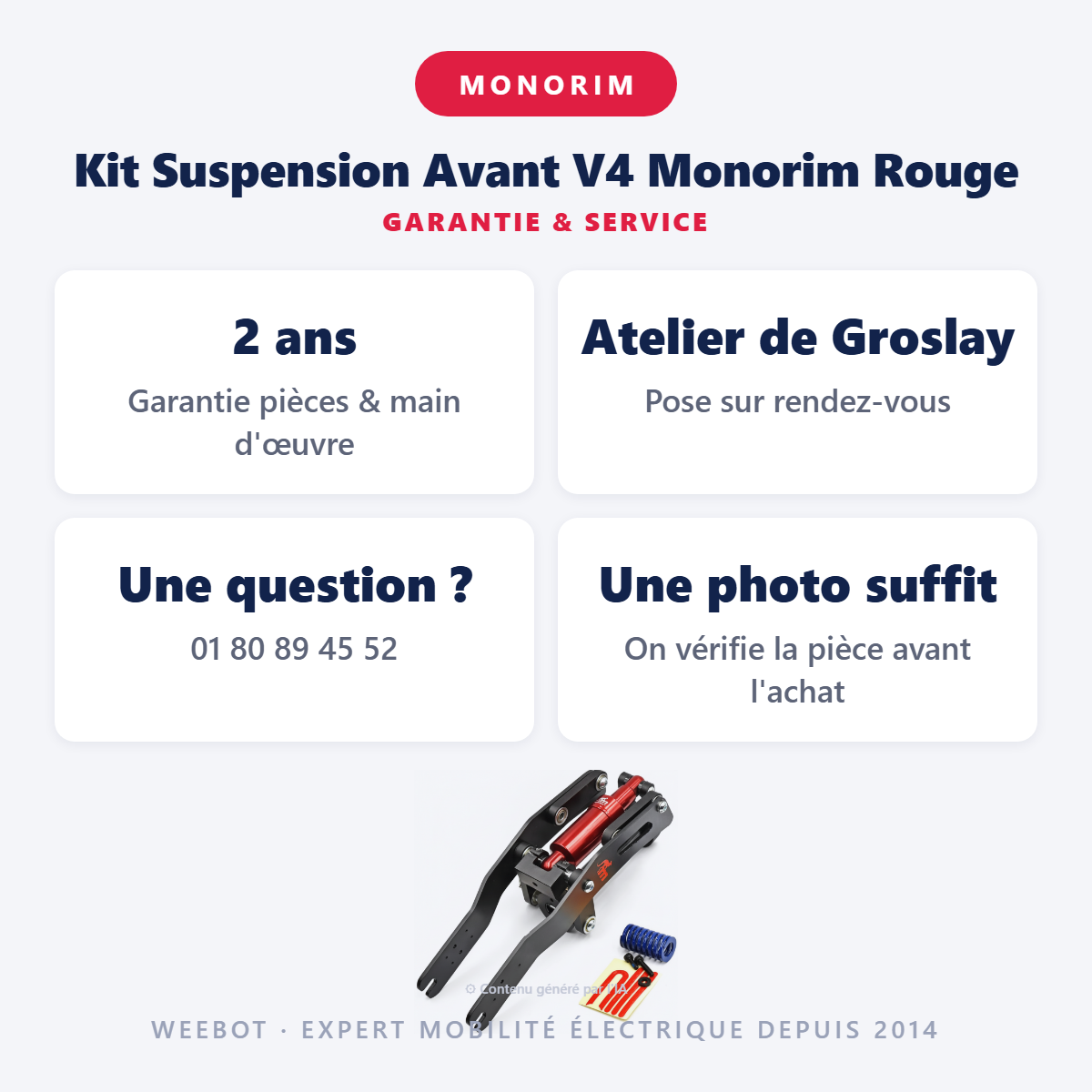 Kit Suspension Avant V4 Monorim Rouge : garantie 2 ans et service après-vente