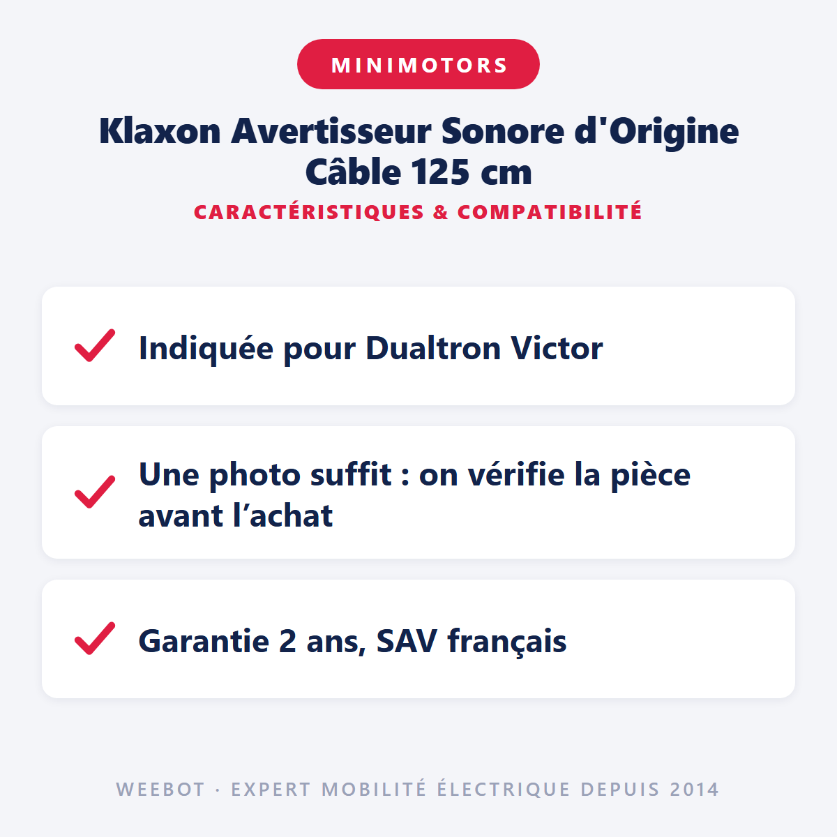 Klaxon Avertisseur Sonore d'Origine Câble 125 cm : caractéristiques et compatibilité