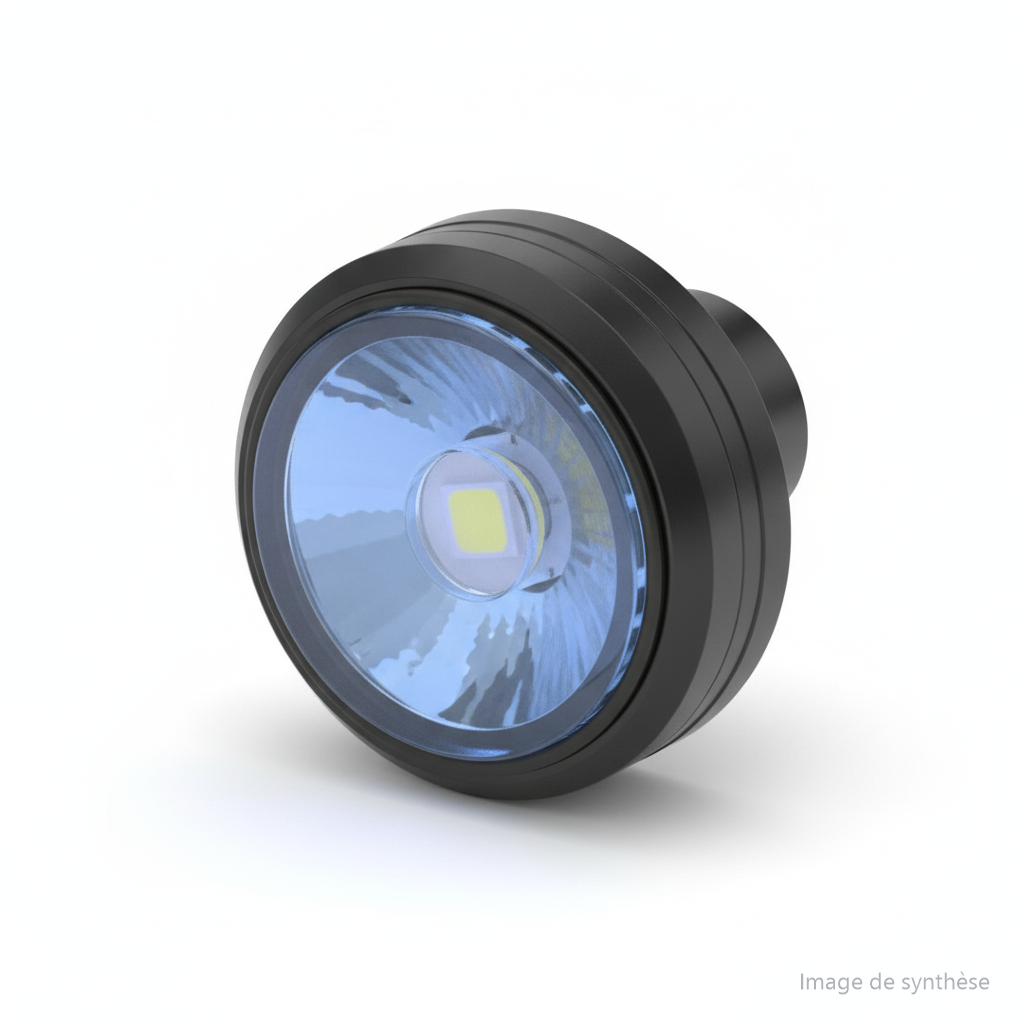 Dessin au trait d'un spot LED bleu sous deck pour trottinette électrique Dualtron X