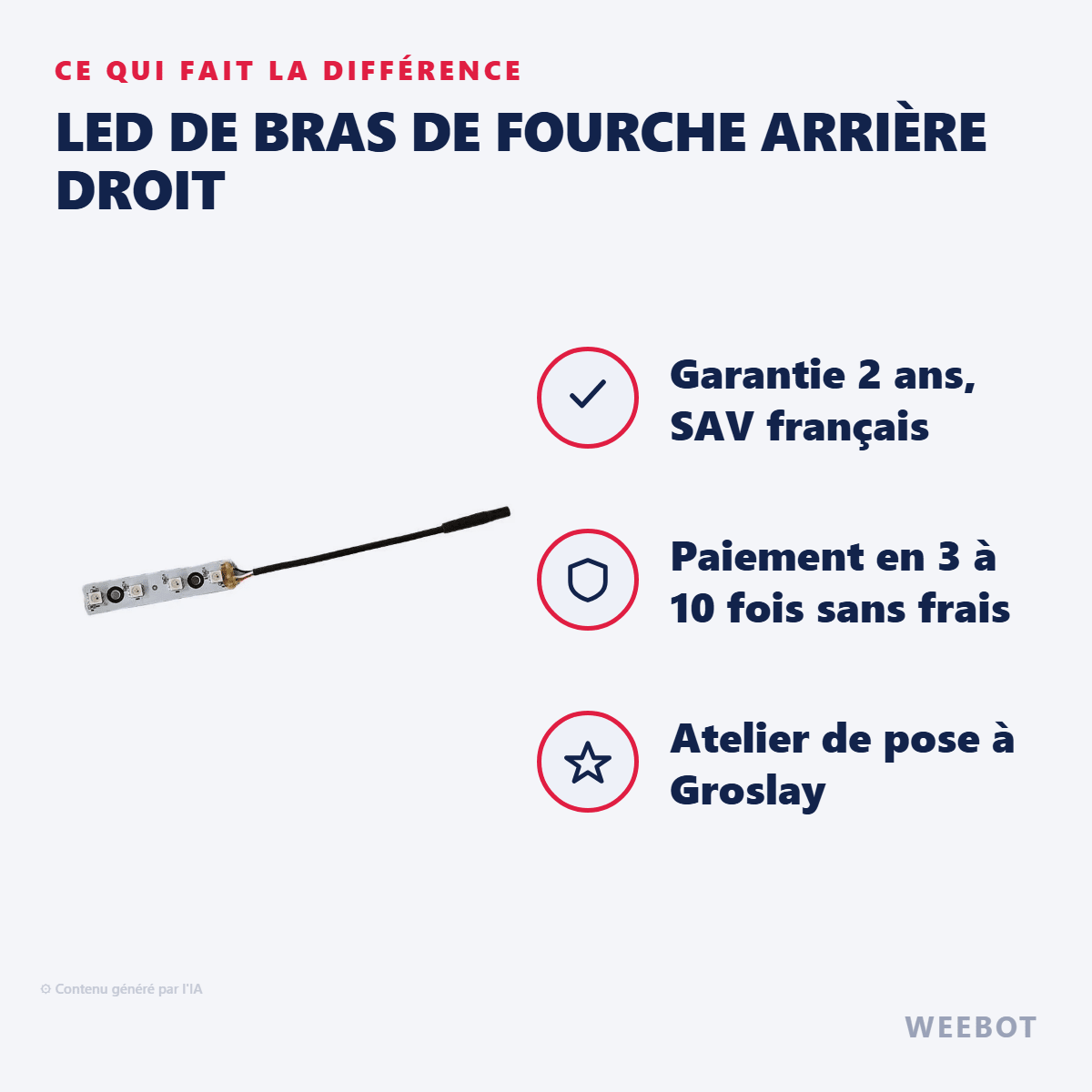 LED de Bras de Fourche Arrière Droit pour Trottinette Electrique Dualtron Thunder 2, Thunder 3 et Achilleus - Weebot