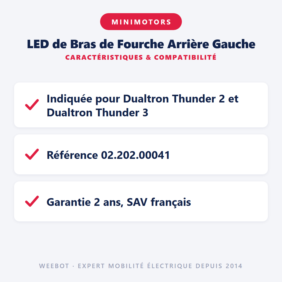 LED de Bras de Fourche Arrière Gauche pour Trottinette Electrique Dualtron Thunder 2, Thunder 3 et Achilleus - Weebot