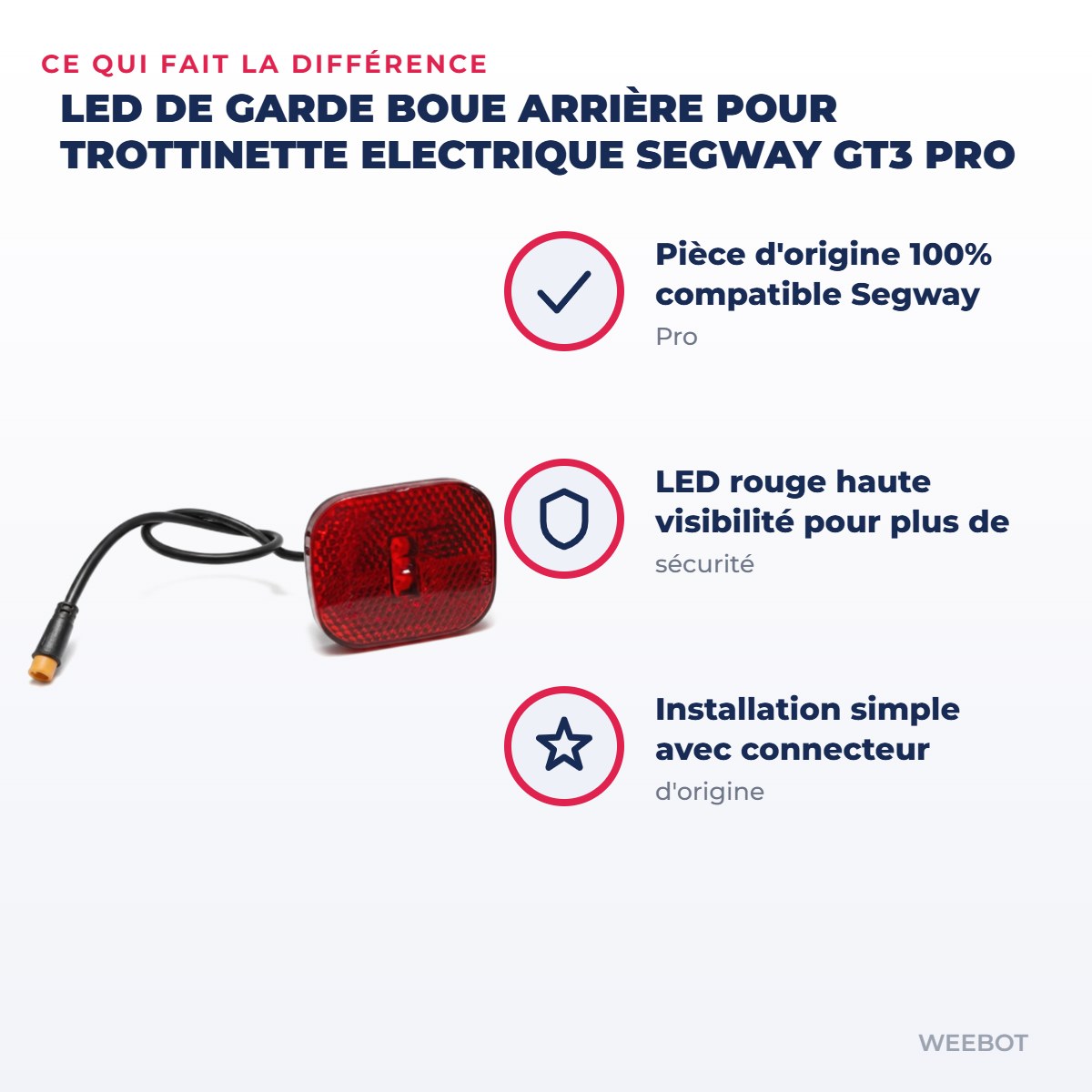 Led de Garde Boue arrière pour Trottinette Electrique Segway GT3 Pro — points forts