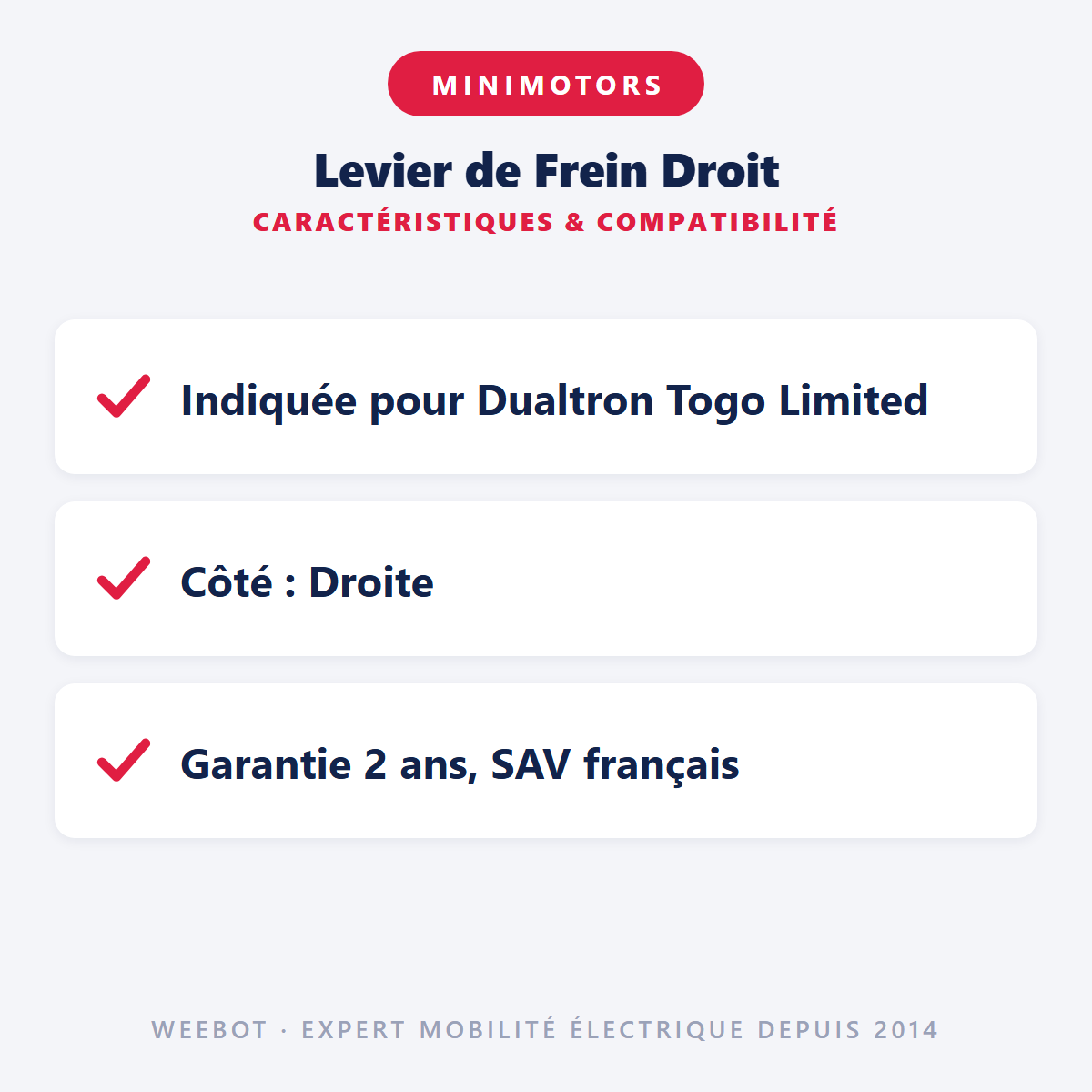 Levier de Frein Droit pour Trottinette Électrique Dualtron Togo Limited - Weebot