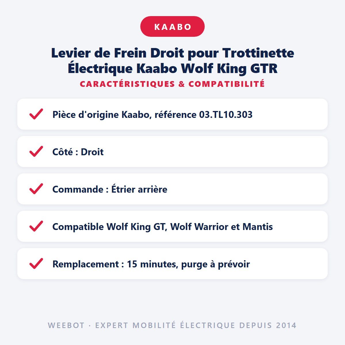 Levier de Frein Droit pour Trottinette Électrique Kaabo Wolf King GTR - Weebot