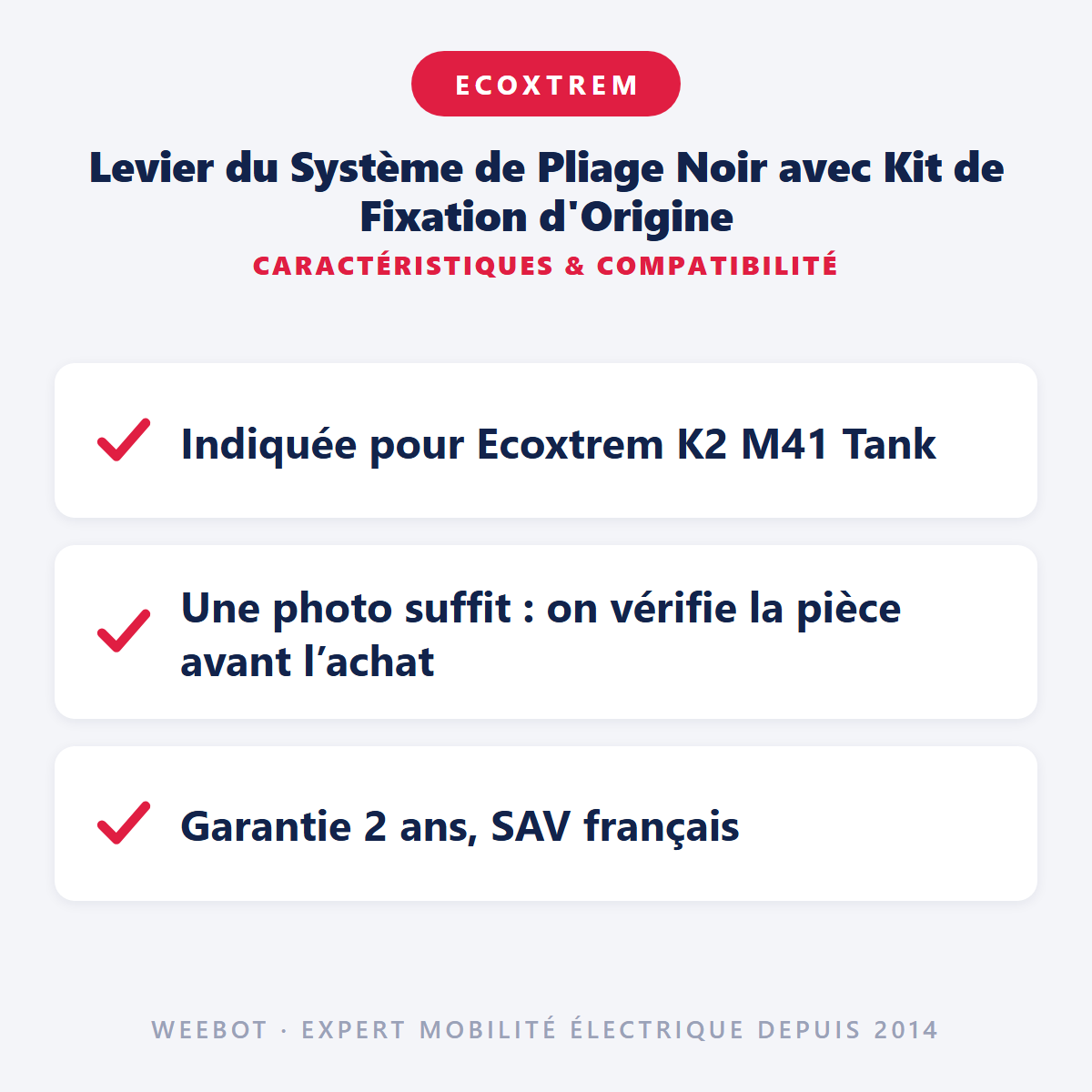 Levier du Système de Pliage Noir avec Kit de Fixation d'Origine : caractéristiques et compatibilité