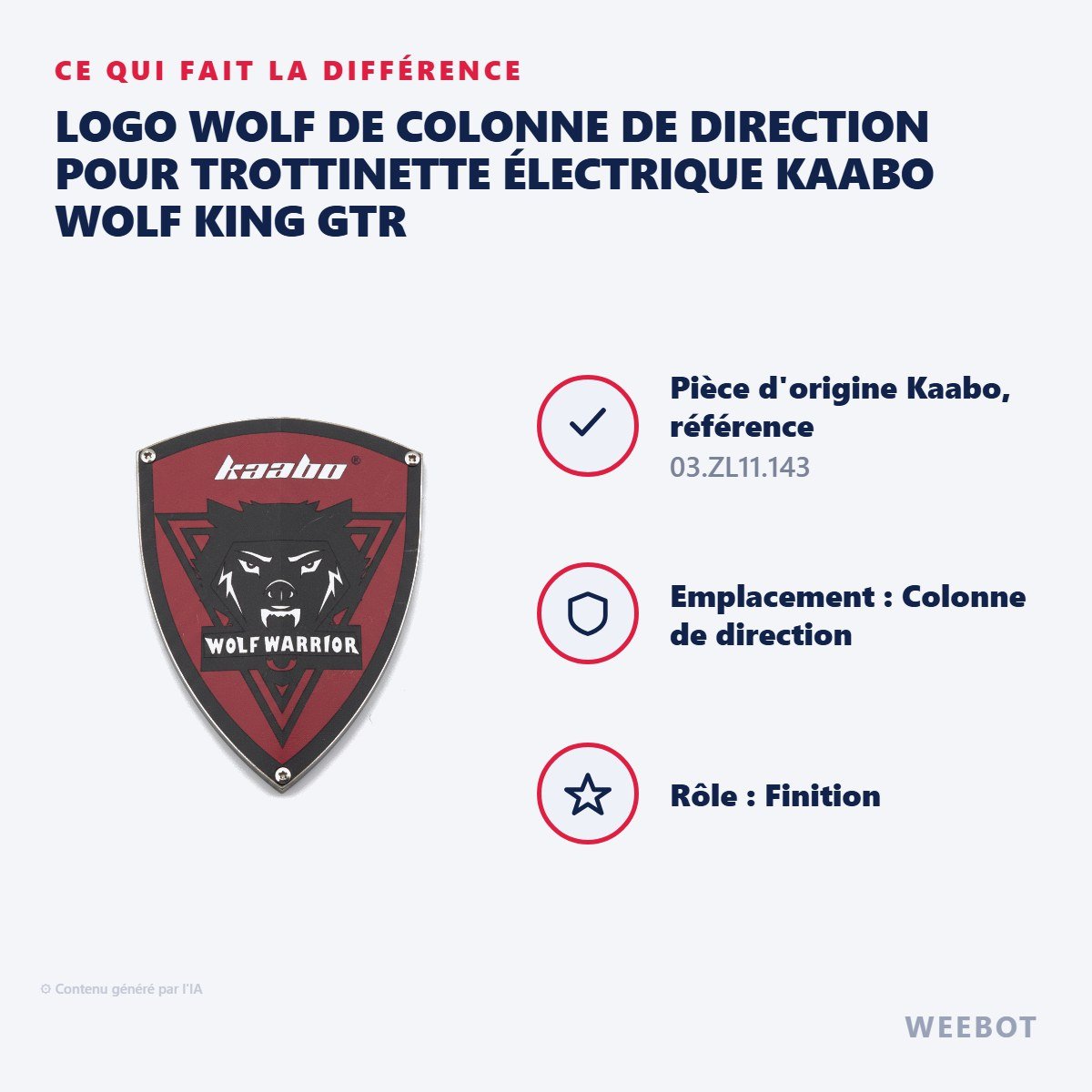 Logo Wolf de Colonne de Direction pour Trottinette Électrique Kaabo Wolf King GTR - Weebot