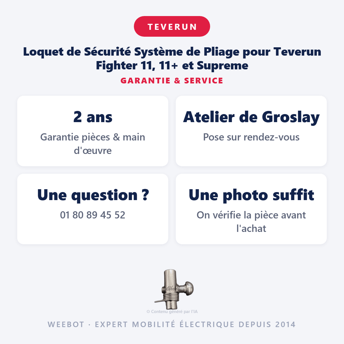 Loquet de Sécurité Système de Pliage pour Teverun Fighter 11, 11+ et Supreme - Weebot