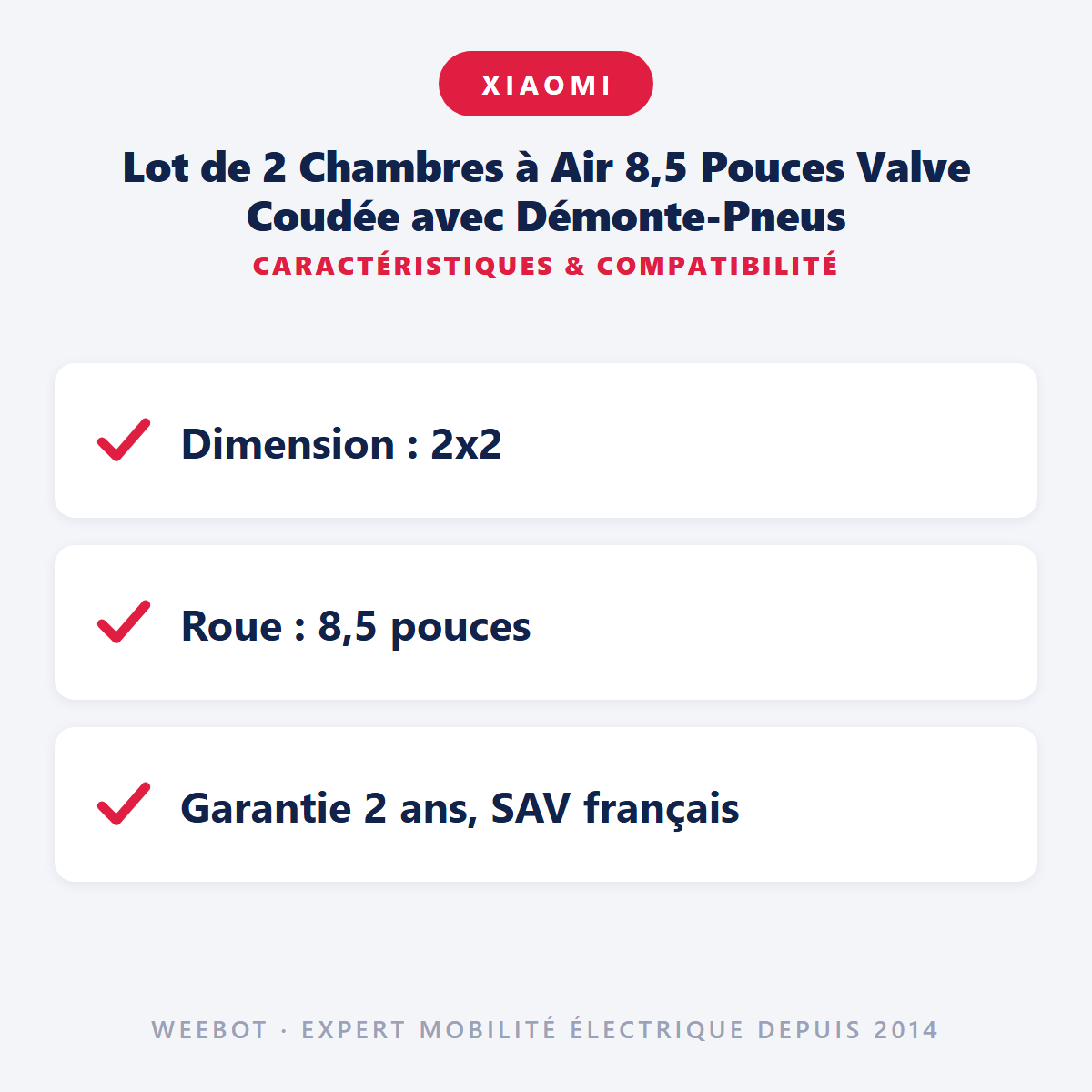Lot de 2 Chambres à Air 8,5 Pouces Valve Coudée avec Démonte-Pneus : caractéristiques et compatibilité