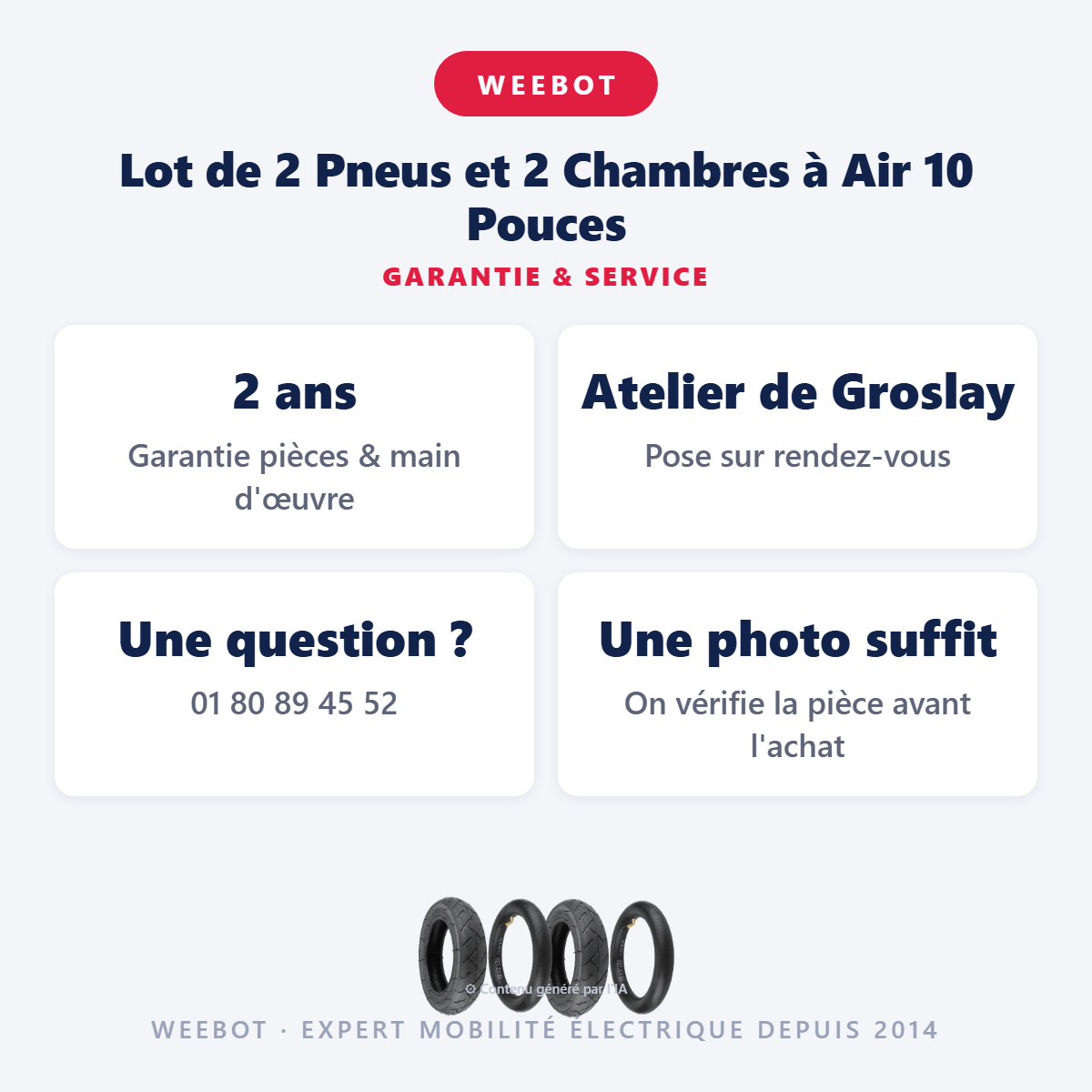 Lot de 2 Pneus et 2 Chambres à Air 10 Pouces : garantie 2 ans et service après-vente