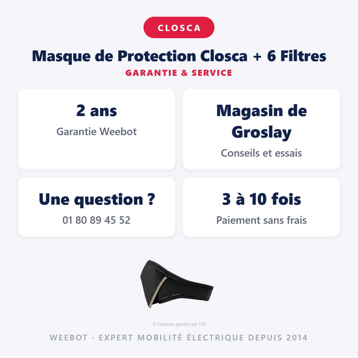 Masque de Protection Closca + 6 Filtres : garantie 2 ans et service après-vente