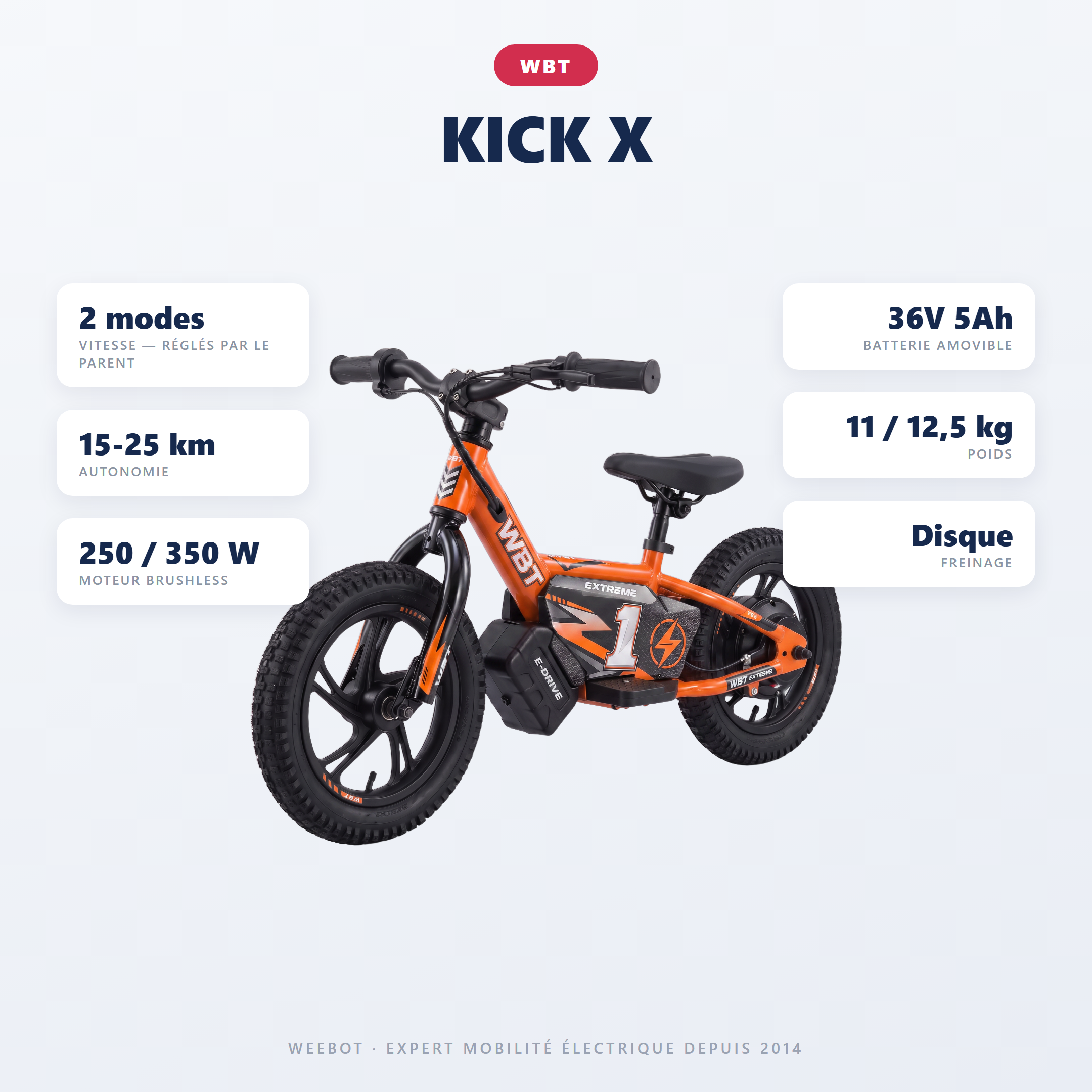 draisienne électrique tout terrain WBT Kick X - caractéristiques techniques