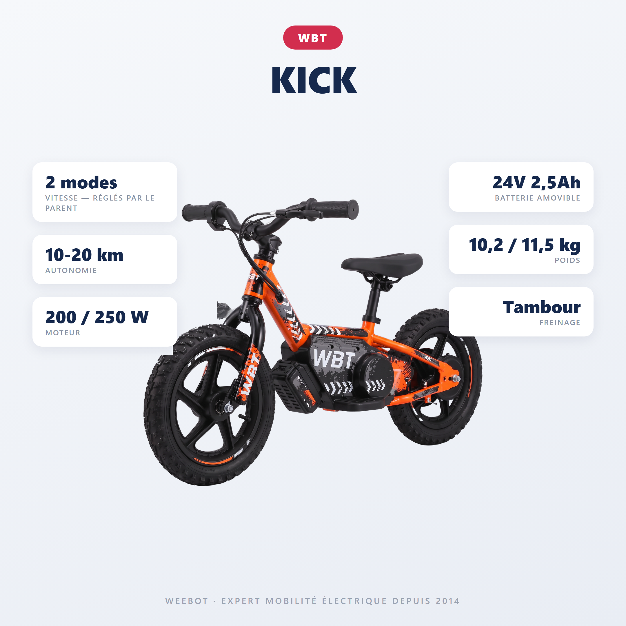 draisienne électrique enfant WBT Kick - caractéristiques techniques